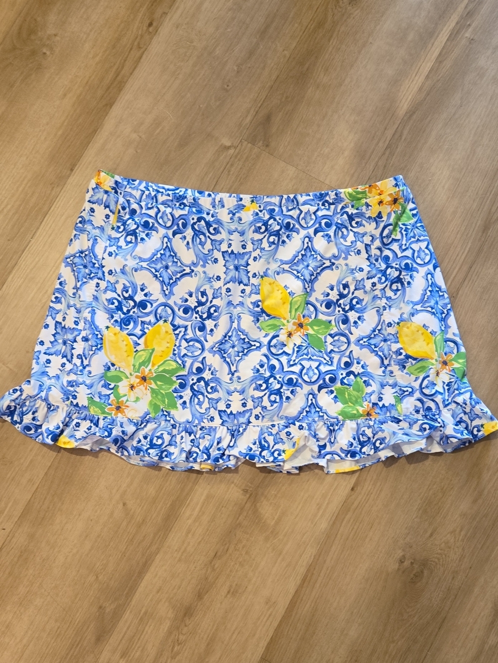 Blue and Yellow Floral Ruffle Hem Women's Skort